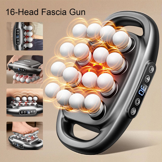 16-Head Heated Fascia Gun — High-Frequency Percussion Massager