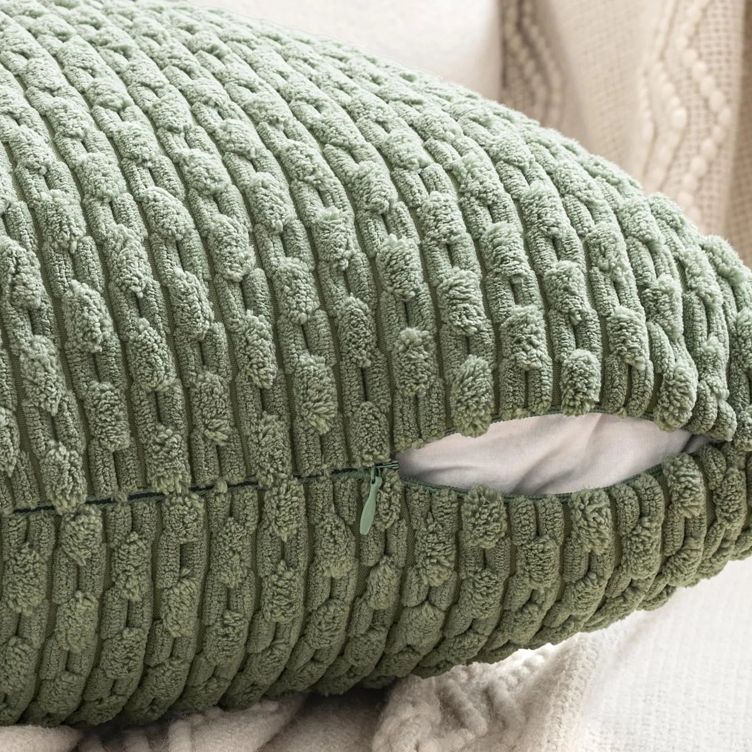 Spring Corduroy Throw Pillow Cover &mdash; 20&times;20 in Farmhouse Boho Striped Cushion Case — view 2 of cushion covers & pillow cases