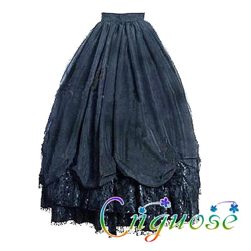 Plus Size Woman Steampunk Gothic Clothes Lolita Style Black Red Chiffon Lace Splicing Pleated Tutu Long Maxi Skirts Womens 2022