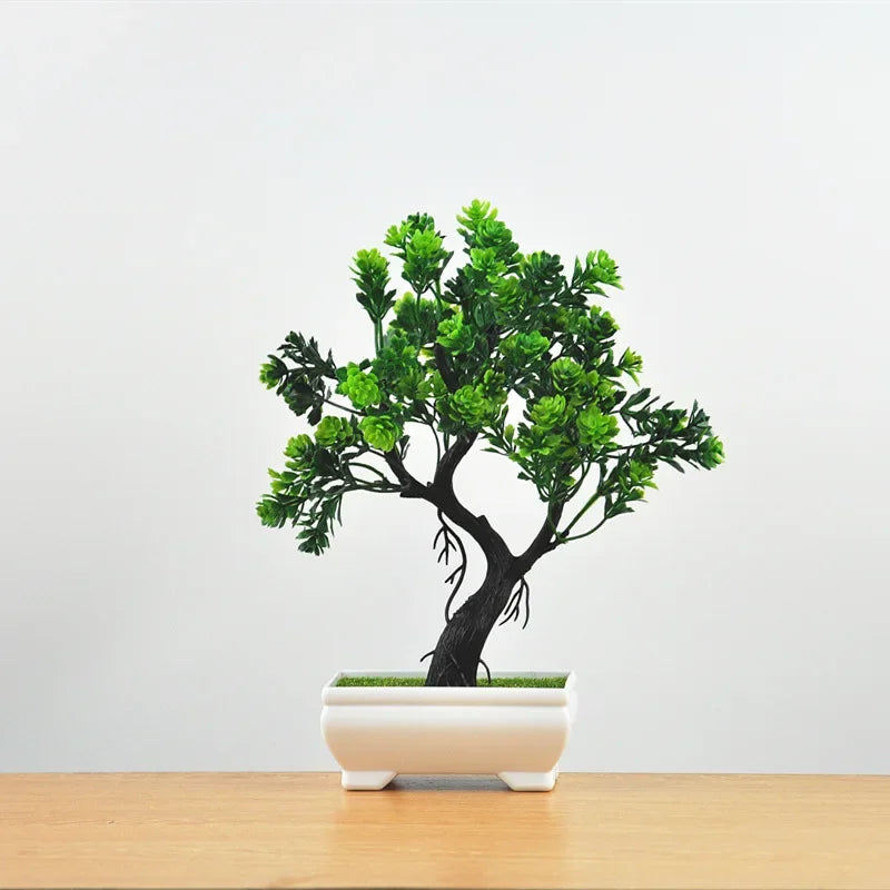 Home Decor Artificial Bonsai Plant — Faux Green Small Tree in Pot for Home, Office & Garden