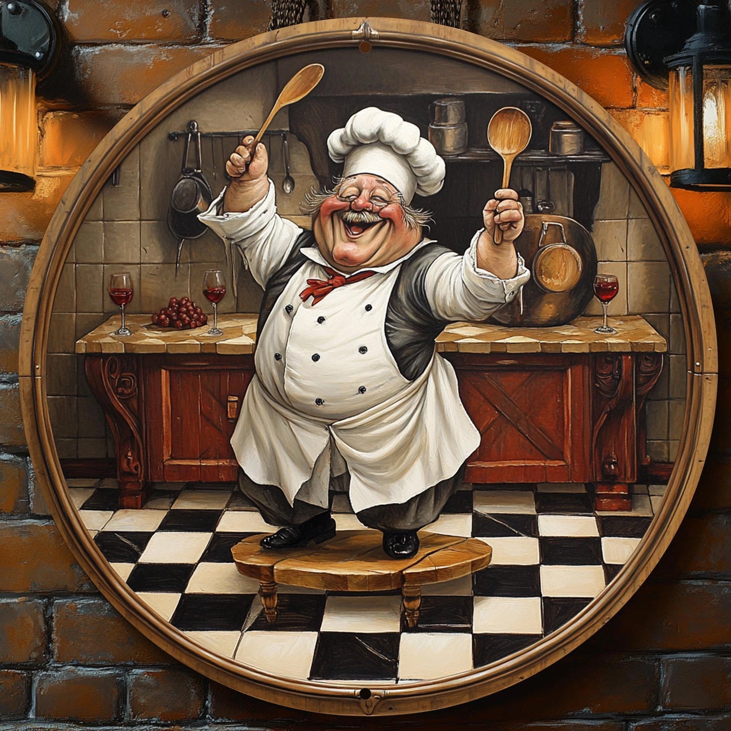Home Decor Cartoon Chef Wooden Wall Plate — 8 in Round Color-Printed Kitchen Decoration — view 8 of home decor
