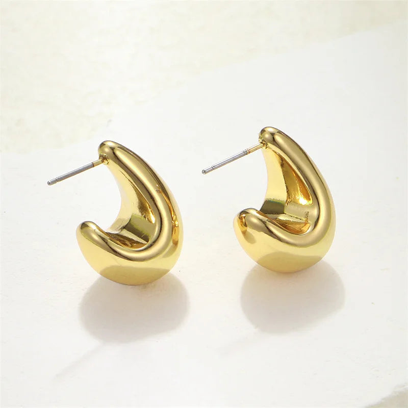 Women's Chunky Dome Drop Earrings — Gold Plated Vintage Teardrop Jewelry — view 4 of jewelry