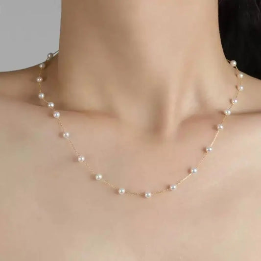 Pearl Baroque Clavicle Chain Necklace — Minimalist Faux Pearl Vintage Accessory — view 1 of necklaces