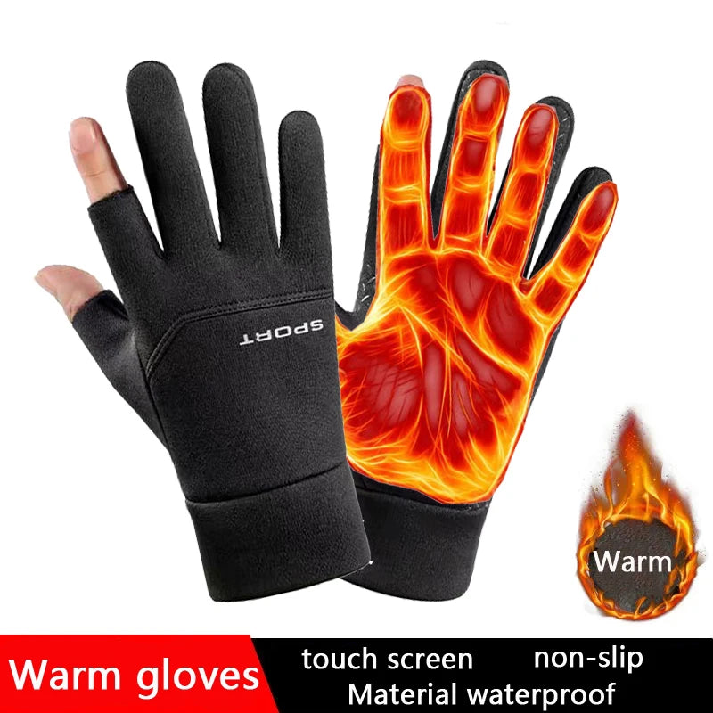 Velvet-Lined Winter Driving Gloves — Two-Finger Exposed Touchscreen Windproof Waterproof Gloves — view 1 of gloves