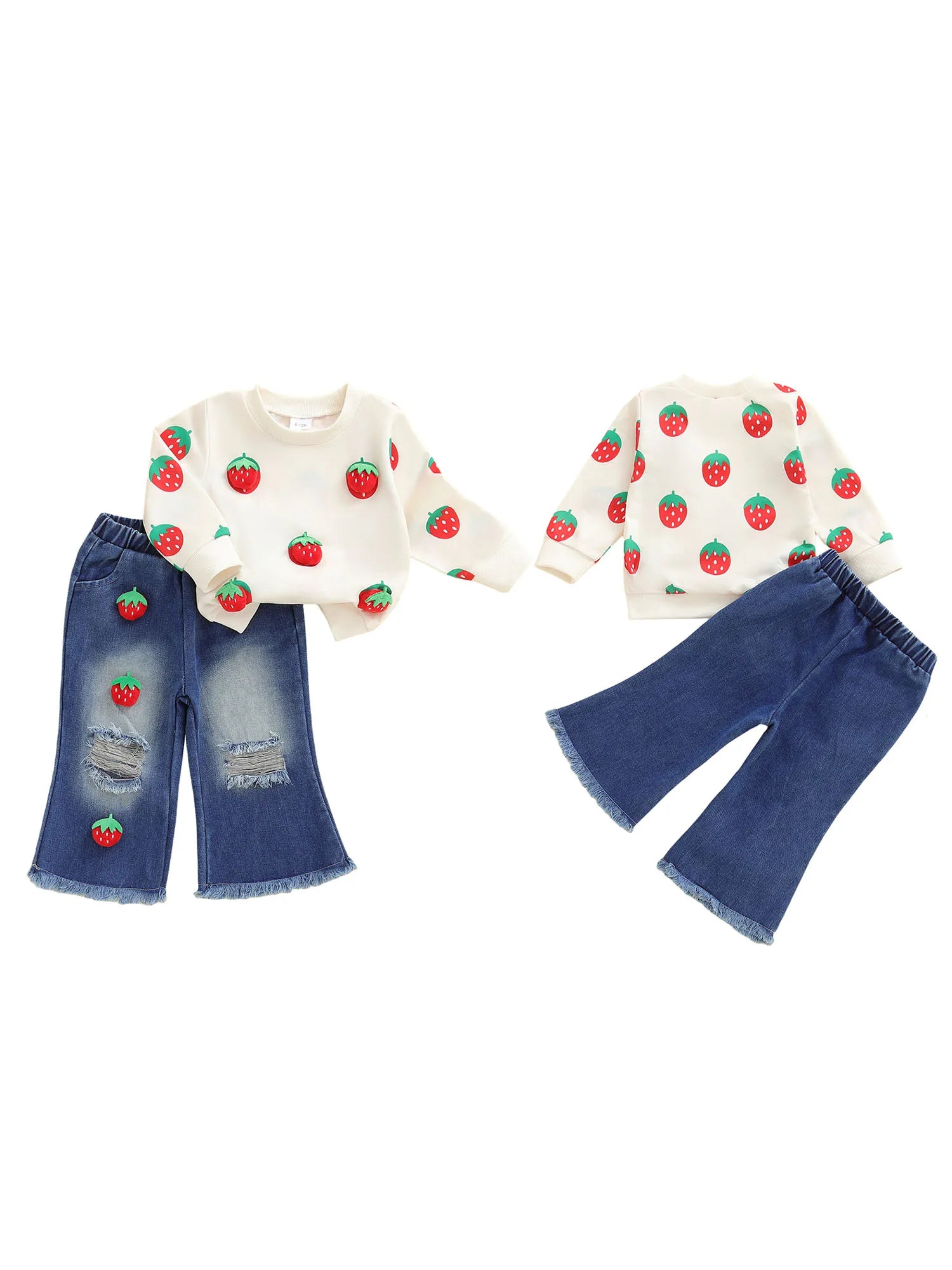 Baby Girl 3D Watermelon Sweater Set - Knit Top & Distressed Jeans Outfit — view 3 of baby outfits