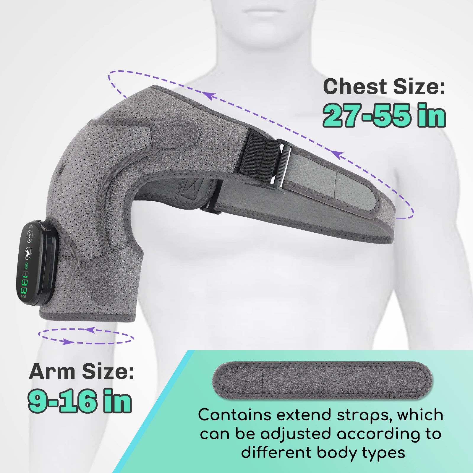 Heated Vibration Shoulder Massager Brace — Frozen Shoulder Therapy — view 2 of braces & support