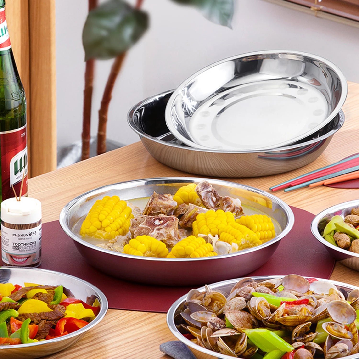 Multifunctional Stainless Steel Plates &mdash; Durable 2-Piece Outdoor &amp; Family Dining Set — view 4 of dining & tableware