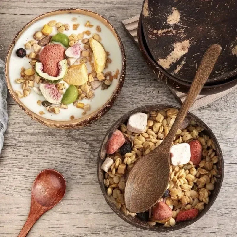 Natural Coconut Bowls Set &mdash; Reusable Smoothie, Yogurt &amp; Salad Bowls with Wooden Spoon — view 2 of dining & tableware