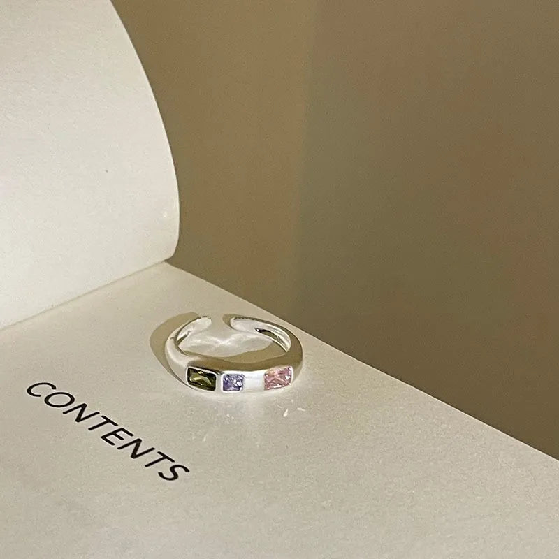 Women's 925 Sterling Silver Colorful Heart Stone Ring — Geometric Fashion Jewelry — view 9 of jewelry