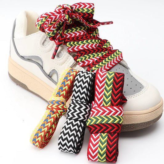 Designer-Look Flat Shoelaces — Chevron Pattern Sneaker Laces — view 1 of shoe accessories