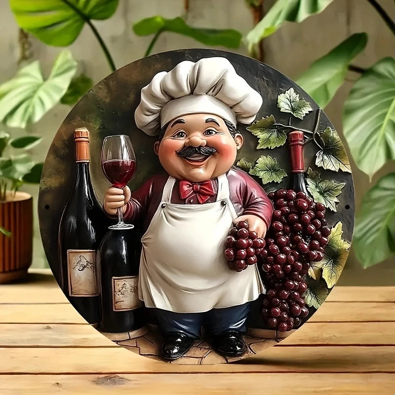 Home Decor Cartoon Chef Wooden Wall Plate — 8 in Round Color-Printed Kitchen Decoration — view 3 of home decor