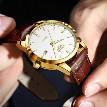 LIGE Men's Brown Leather Watch — Military Sport Quartz Chronograph Wristwatch — view 1 of watches