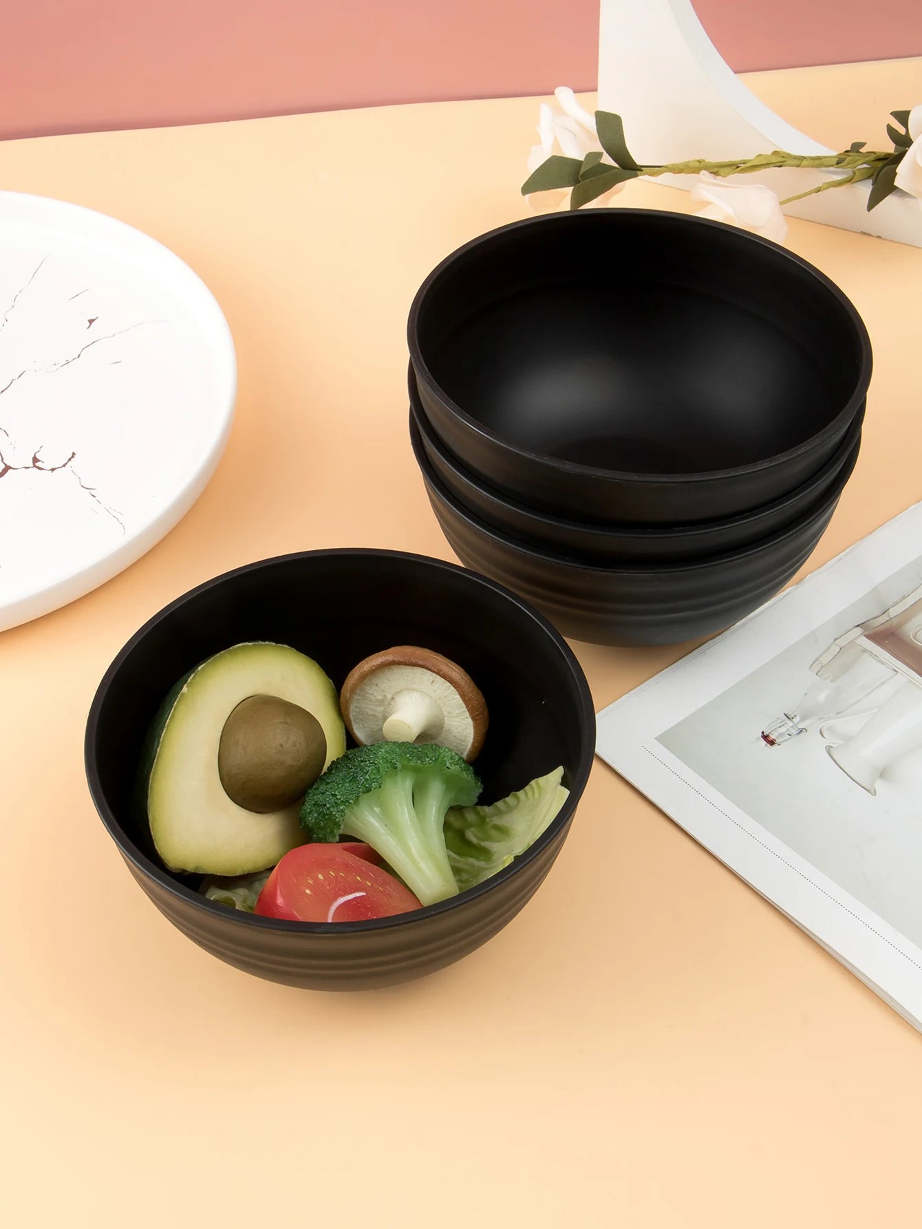 Black Grain Bowl Set &mdash; Reusable Plastic Dinner Bowls for Indoor &amp; Outdoor Use (4/6/8 Pcs) — view 2 of dining & tableware