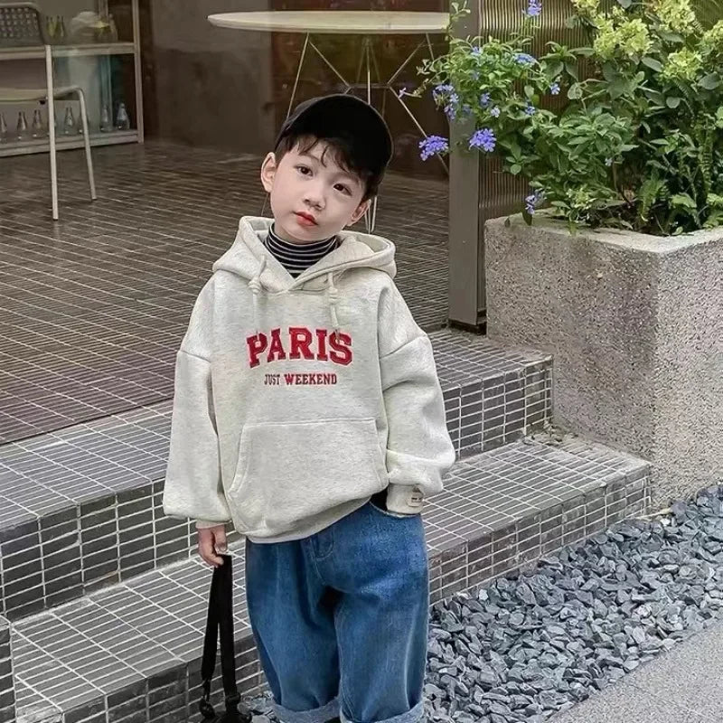 Fleece Thickened 2023 Autumn Winter New Kids Boys Girls Hooded Sweatshirt Children's Sweatshirt Baby Clothing