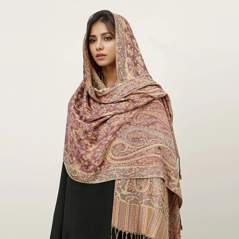 Bohemia Hijab Scarf Pashmina — Cashmere Modest-Fashion Long Shawl, Boho Print Head Wrap — view 9 of scarves & wraps