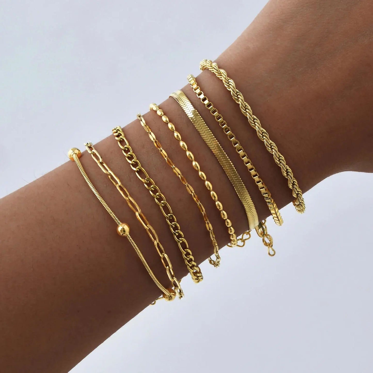 Women's Herringbone Chain Bracelet — Gold Plated Stackable Stainless Steel Jewelry