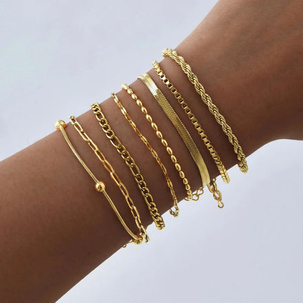 Women's Herringbone Chain Bracelet — Gold Plated Stackable Stainless Steel Jewelry — view 1 of jewelry
