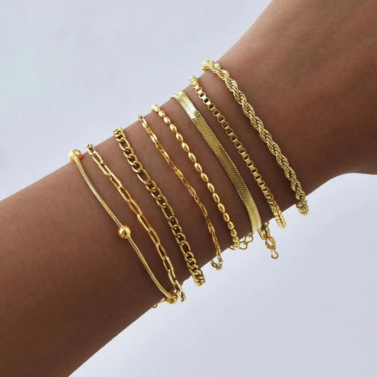 Women's Herringbone Chain Bracelet — Gold Plated Stackable Stainless Steel Jewelry — view 1 of jewelry