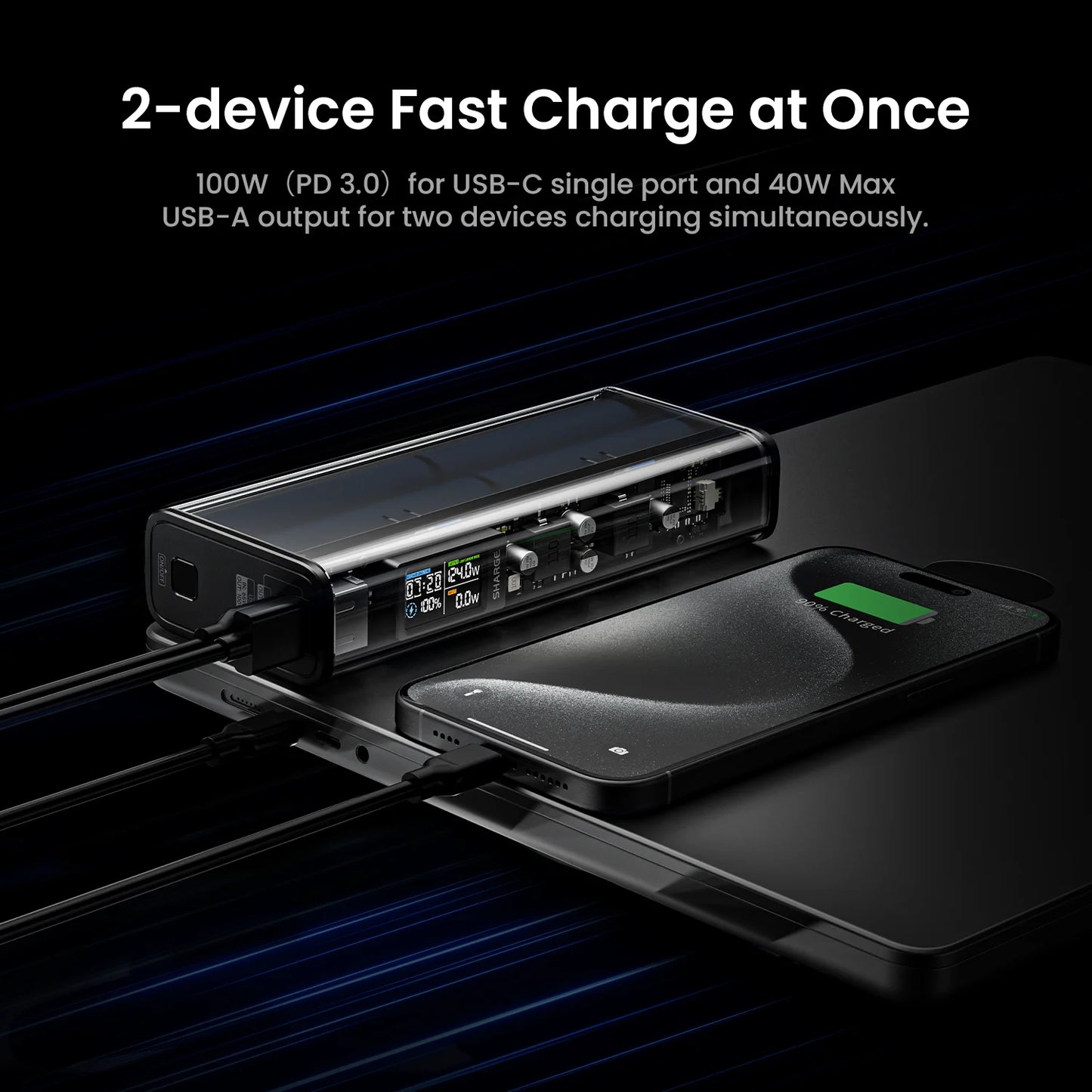 SHARGE 140W 20,000mAh Transparent Laptop Power Bank — Smart Display Cyberpunk — view 3 of power banks