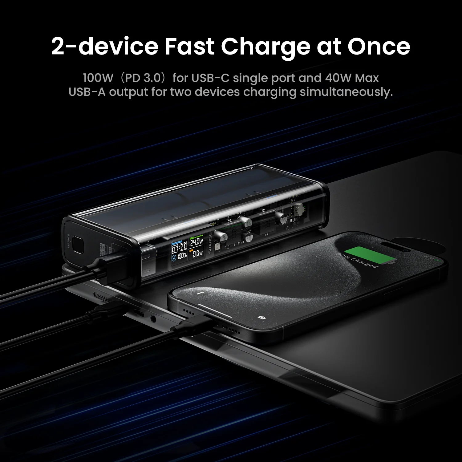 SHARGE 140W 20,000mAh Transparent Laptop Power Bank — Smart Display Cyberpunk — view 3 of power banks