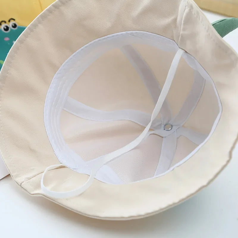 Cartoon Dinosaur Baby Panama Sun Hat - Wide-Brim Toddler Bucket Hat for Beach & Park — view 4 of baby hats