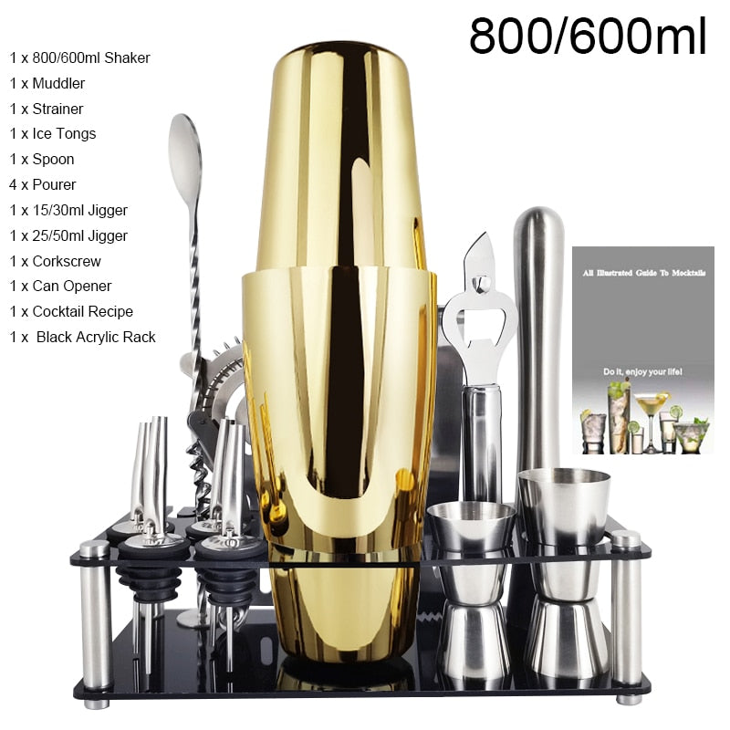 1-14 Pcs Stainless Steel Cocktail Shaker Set – 600ml/750ml Mixer for Drinks