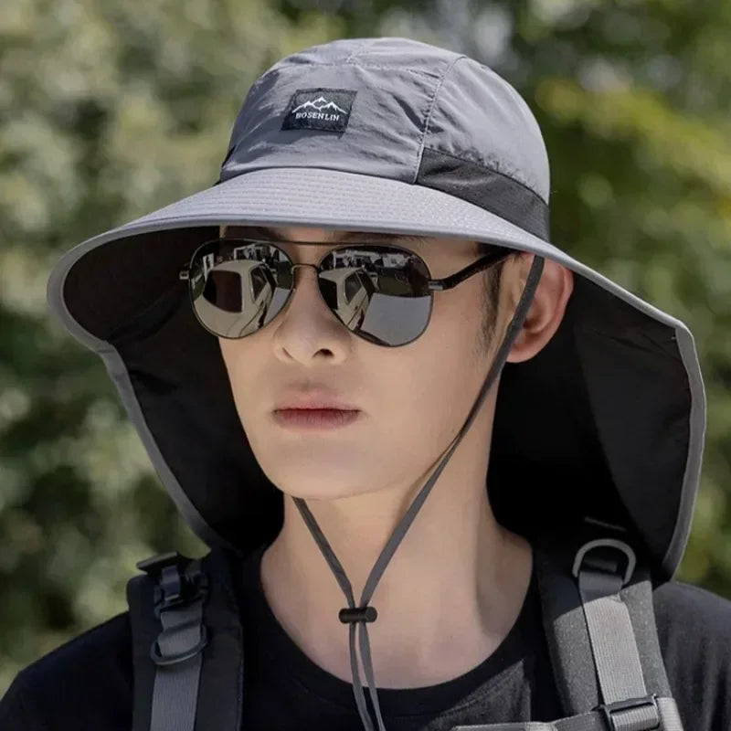 Bucket Hat Wide Brim Neck Protection — UV Outdoor Hiking Fishing Gardening Sunscreen Panama — view 2 of hats & caps