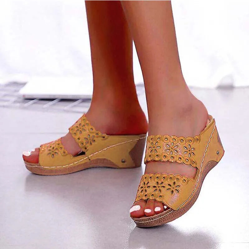 Sandals & Slides — Platform Wedge Slip-On Walking Sandals, Retro Comfort Slides — view 12 of sandals & slides