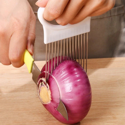 Colorful Onion Slicer — Stainless Steel Potato Chip & Onion Holder for Chopping — view 1 of kitchen gadgets