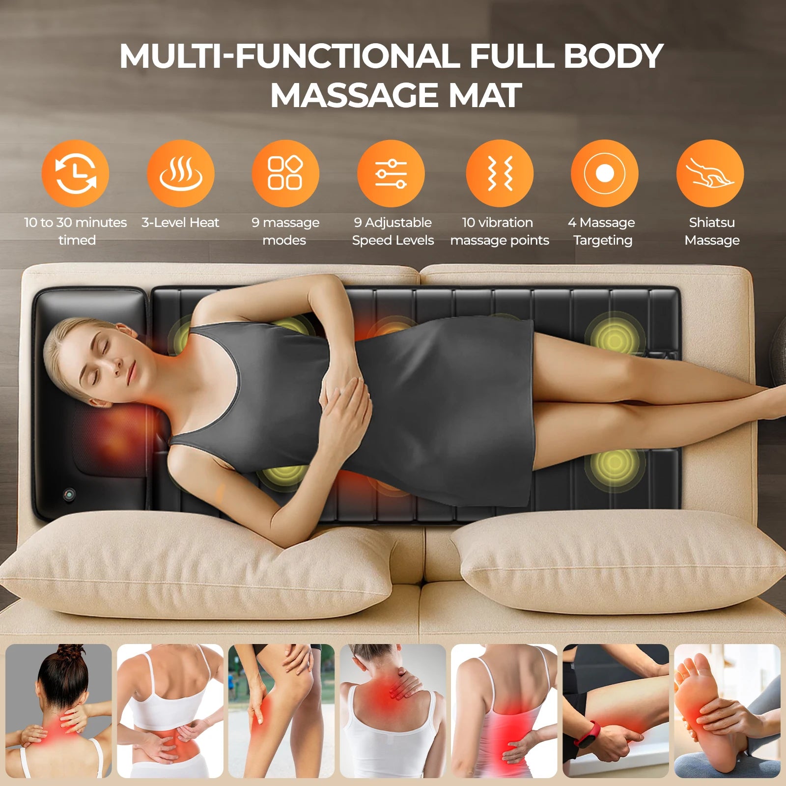 Full-Body Shiatsu Massage Mat with Heat — 10 Motors × 9 Intensity Levels — view 5 of recovery & massage
