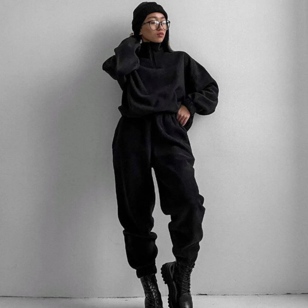 Women&rsquo;s 2-Piece Hooded Sweatshirt Tracksuit &mdash; Solid-Color Hoodie + Sweatpant Sportswear Set — view 8 of tracksuits