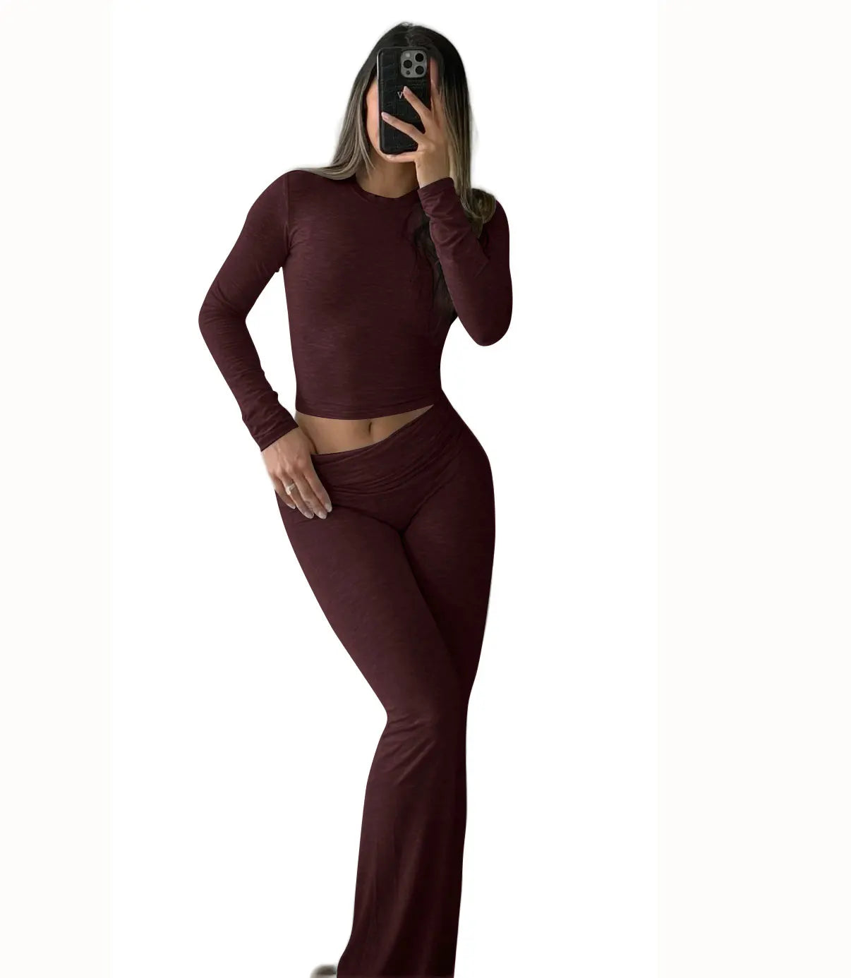 Women's Activewear Long-Sleeve + Wide-Leg Pants Set — Yoga Lounge 2-Piece Coordinated Suit — view 10 of women's activewear