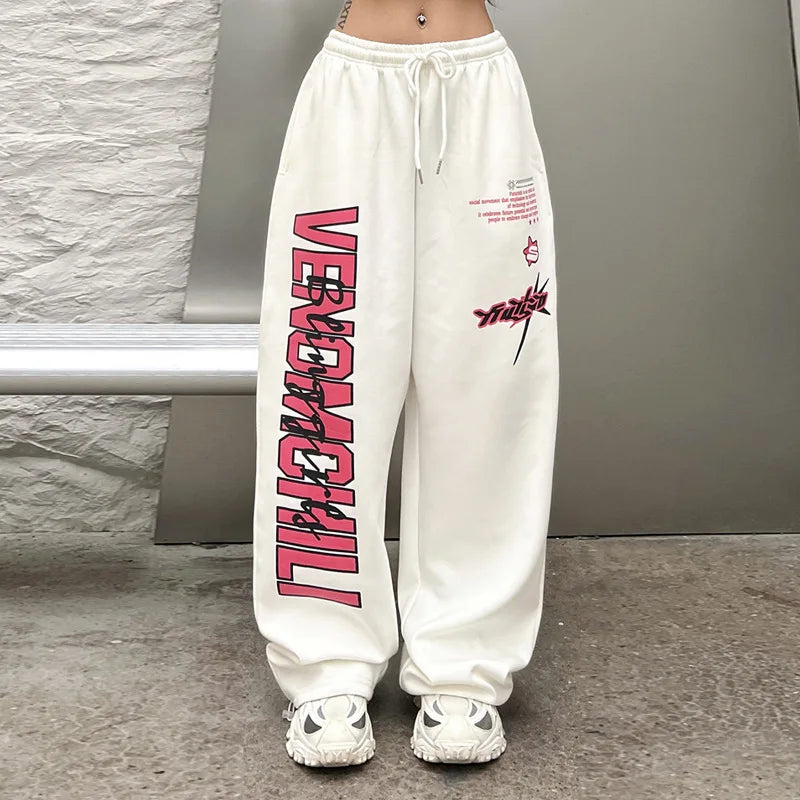 New Y2K Streetwear White Track Pants Women Harajuku Hippie Wide Leg Sweatpants Oversize