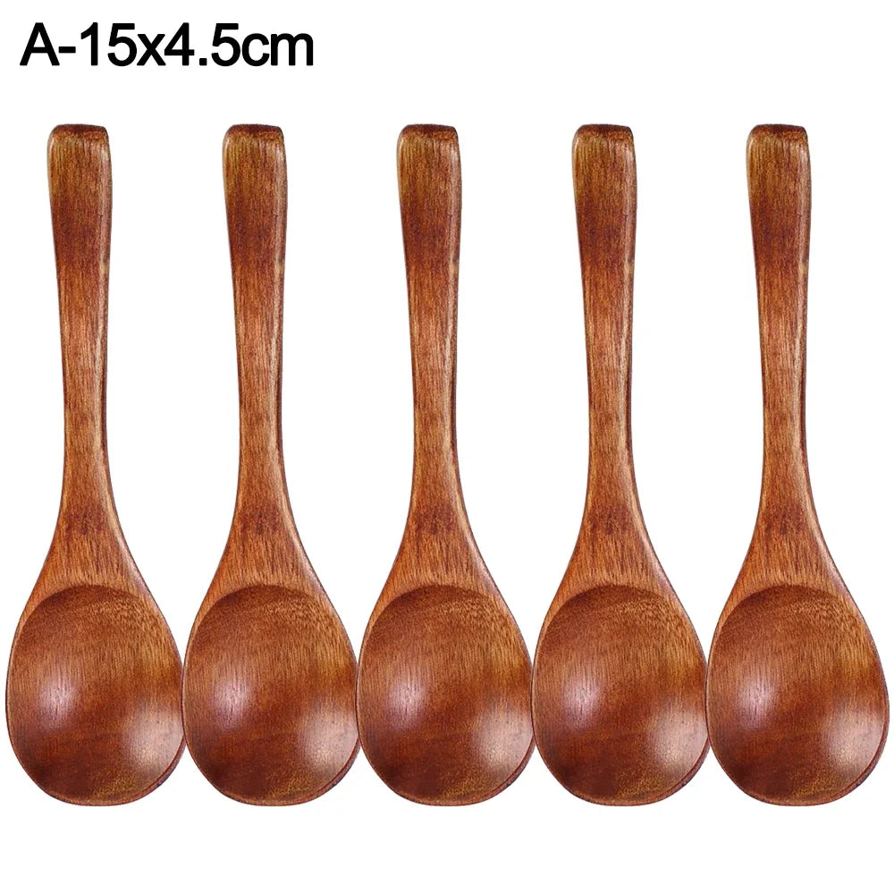 Long-Handled Wooden Soup Spoons — Stirrer Teaspoon & Ladle Tableware Set — view 7 of dining & tableware