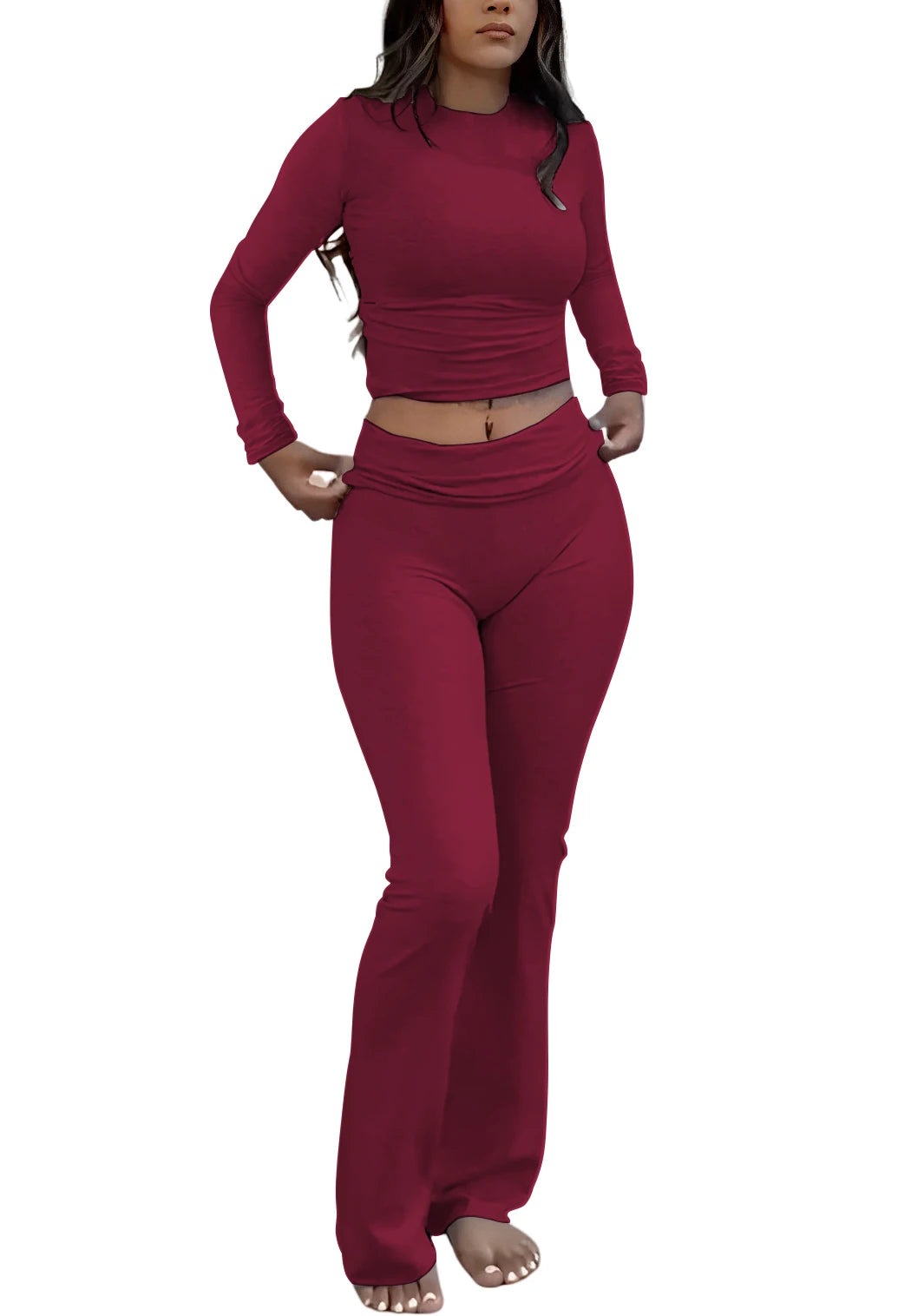Women's Activewear Long-Sleeve + Wide-Leg Pants Set — Yoga Lounge 2-Piece Coordinated Suit — view 4 of women's activewear