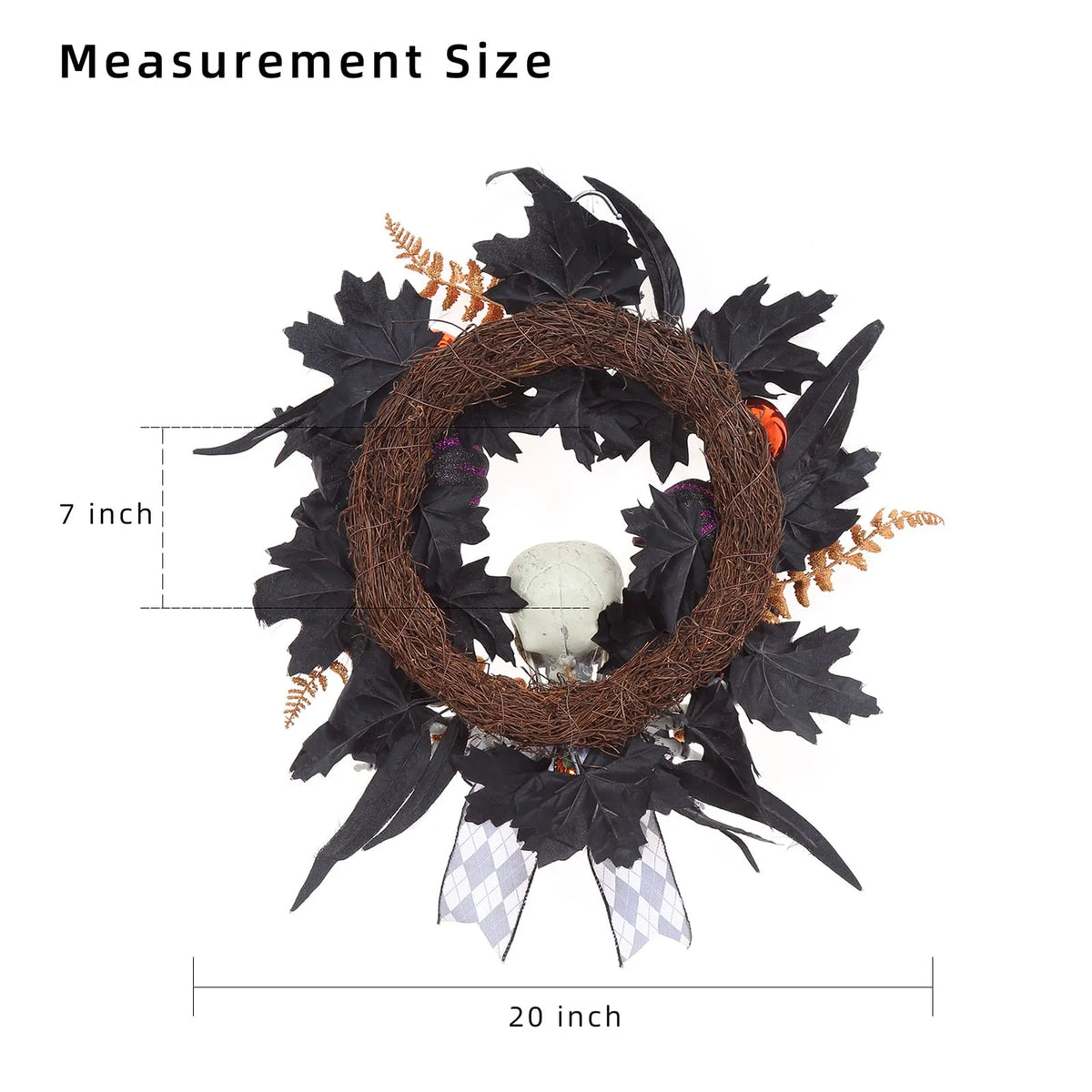 20-Inch Gothic Skeleton Halloween Wreath with Skulls & Pumpkins — product photo 2