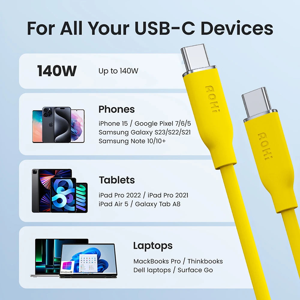 AOHI 240W PD 3.1 USB-C to USB-C Silky Cable — Premium Fast Charge 3.3ft — view 6 of chargers & cables
