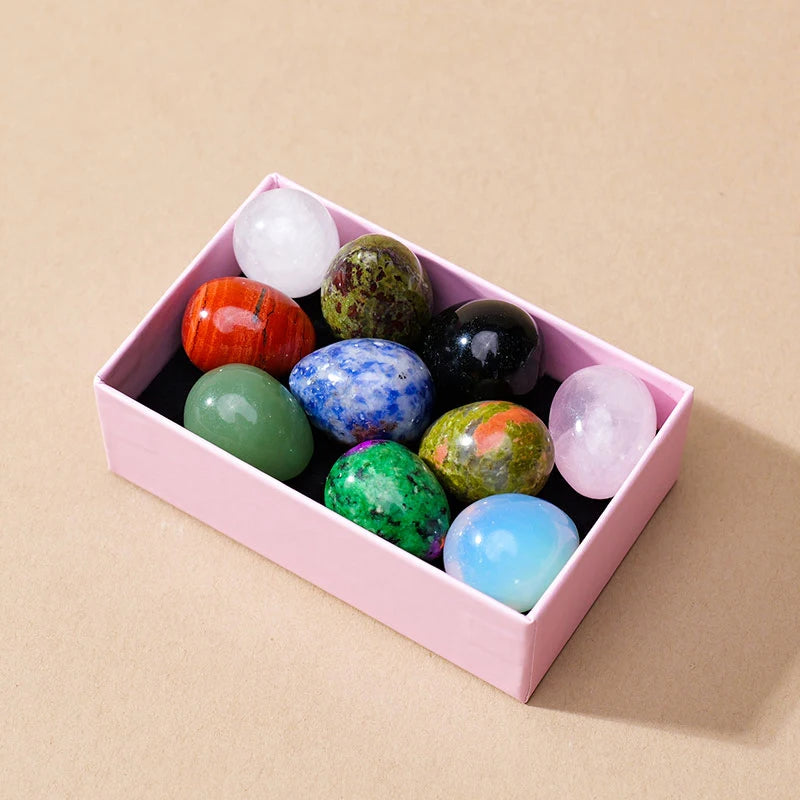 Crystal & Gemstone Mini Egg Stones Set — 5/7/10pc Polished Reiki Healing Gems Home Decor — view 5 of crystal & gemstone
