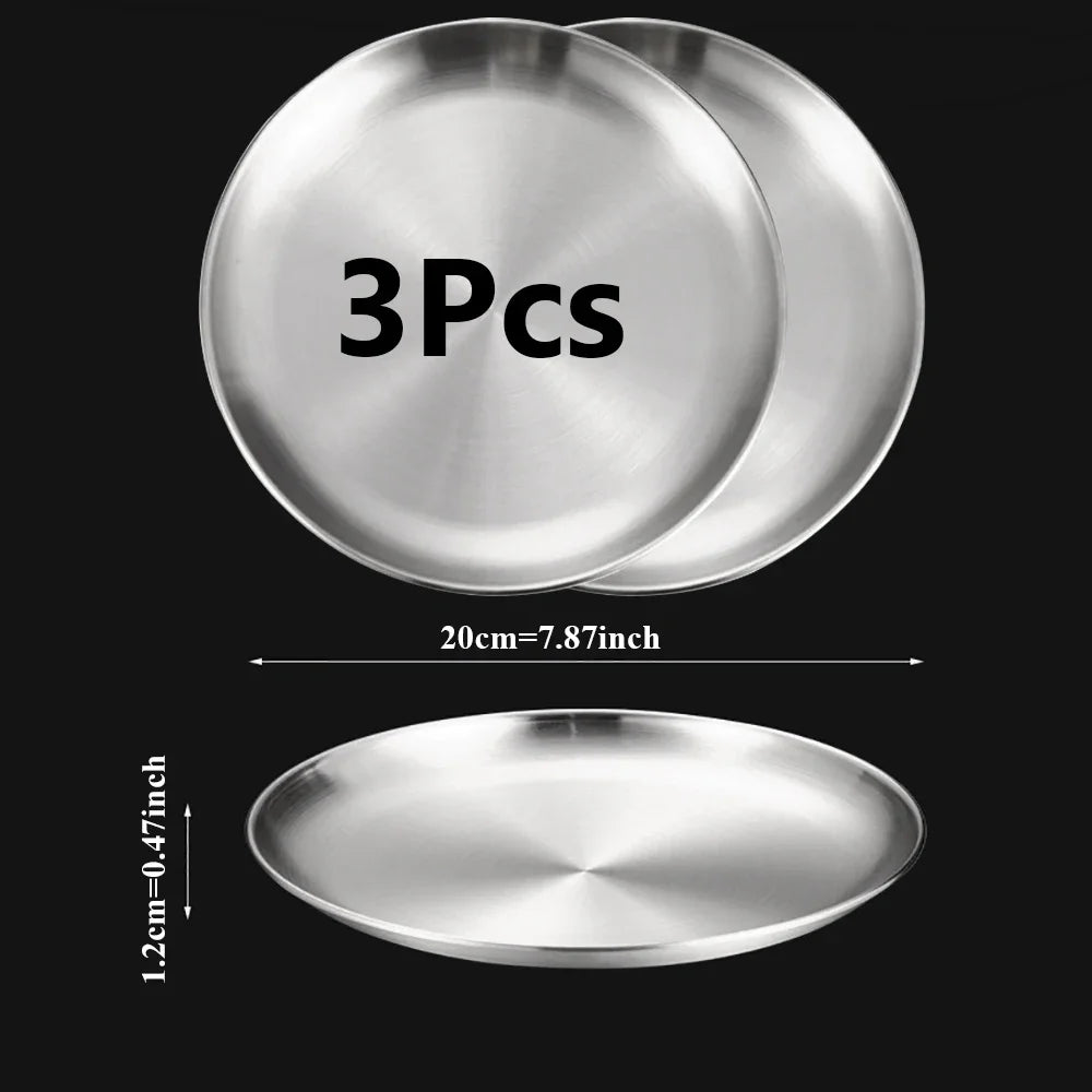 Stainless Steel Round Silver Tray Set &mdash; Rust-Proof Shallow Plates for BBQ, Picnic &amp; Camping — view 8 of dining & tableware