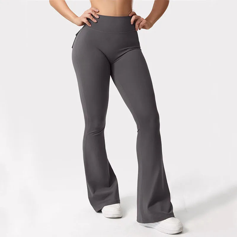 Premium Yoga Flare Trousers &mdash; High-Waisted Wide-Leg Tummy-Control Lounge Pant — view 4 of sports & fitness