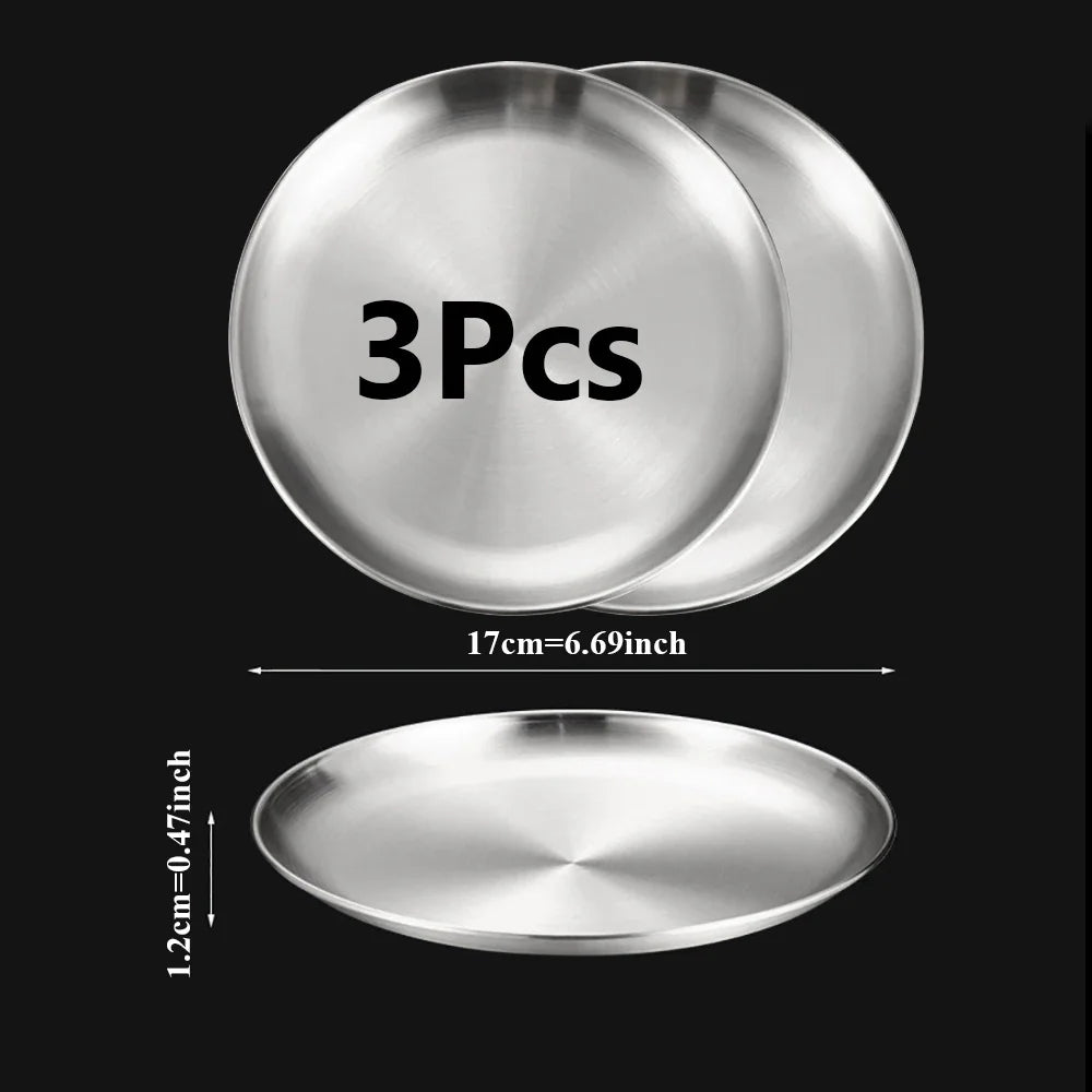 Stainless Steel Round Silver Tray Set &mdash; Rust-Proof Shallow Plates for BBQ, Picnic &amp; Camping — view 9 of dining & tableware