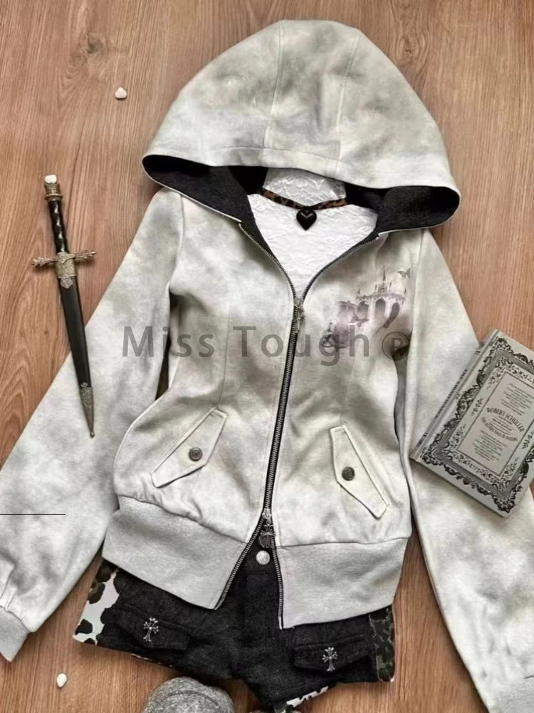 Women’s Y2K Slim Zipper Hoodie – High Street Chic Long Sleeve Hooded Jacket for Autumn & Winter