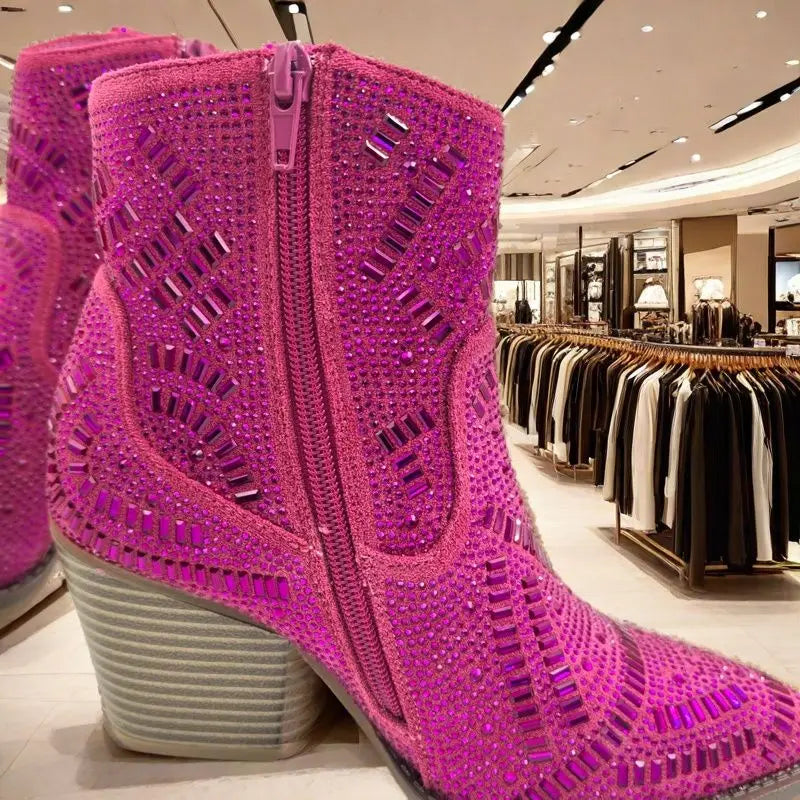 Diamond Chelsea Cowboy Boots — Y2K Western Ankle Boots with Crystal Detailing — view 5 of boots