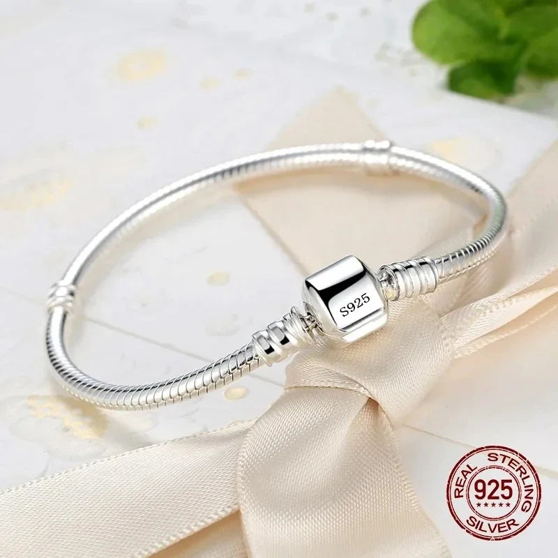 Women's 925 Sterling Silver Charm Bracelet — Handmade Snake Chain Fine Jewelry — view 7 of jewelry