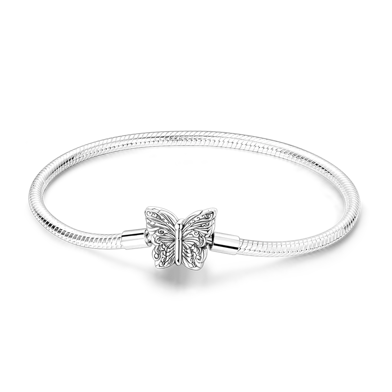 Pearl & Heart Charm Sterling Silver Bracelet 17-20cm — 925 DIY Fit Beads
