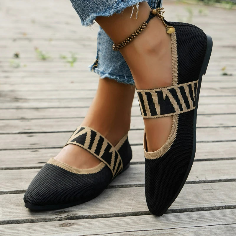 Flats & Ballet — Knitted Pointed-Toe Ballet Flats, Low-Heel Elegant Breathable Sneakers — view 2 of flats & ballet