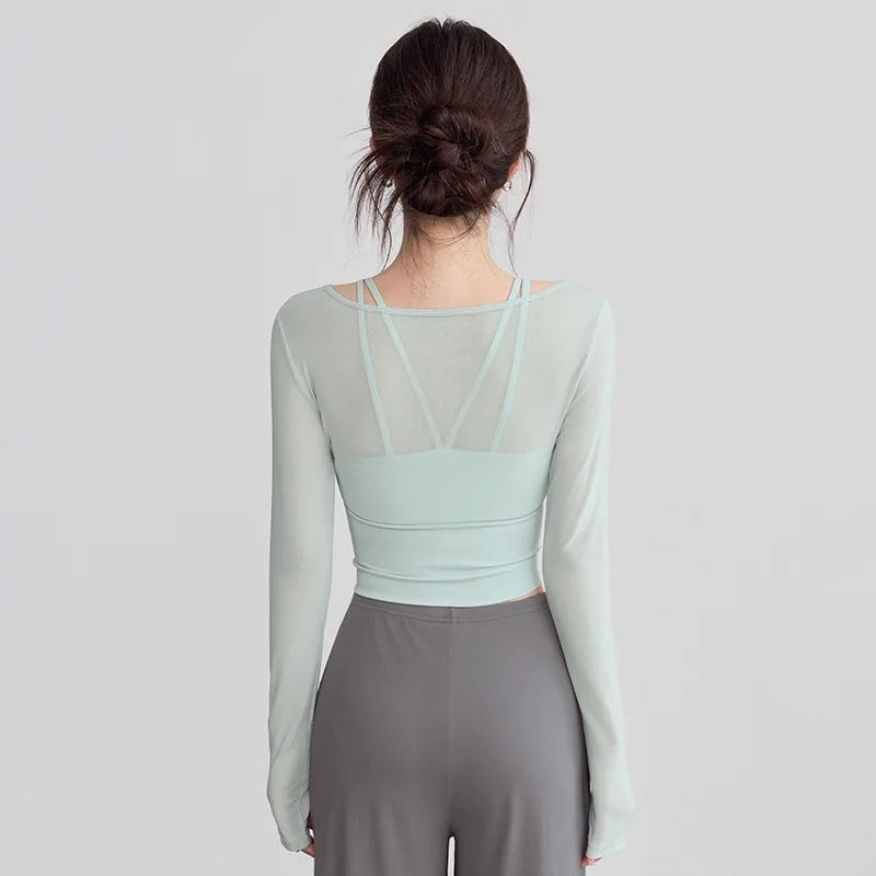 Women's Activewear Padded Long-Sleeve Sports Top — Slim-Fit Yoga Workout Shirt — view 2 of women's activewear
