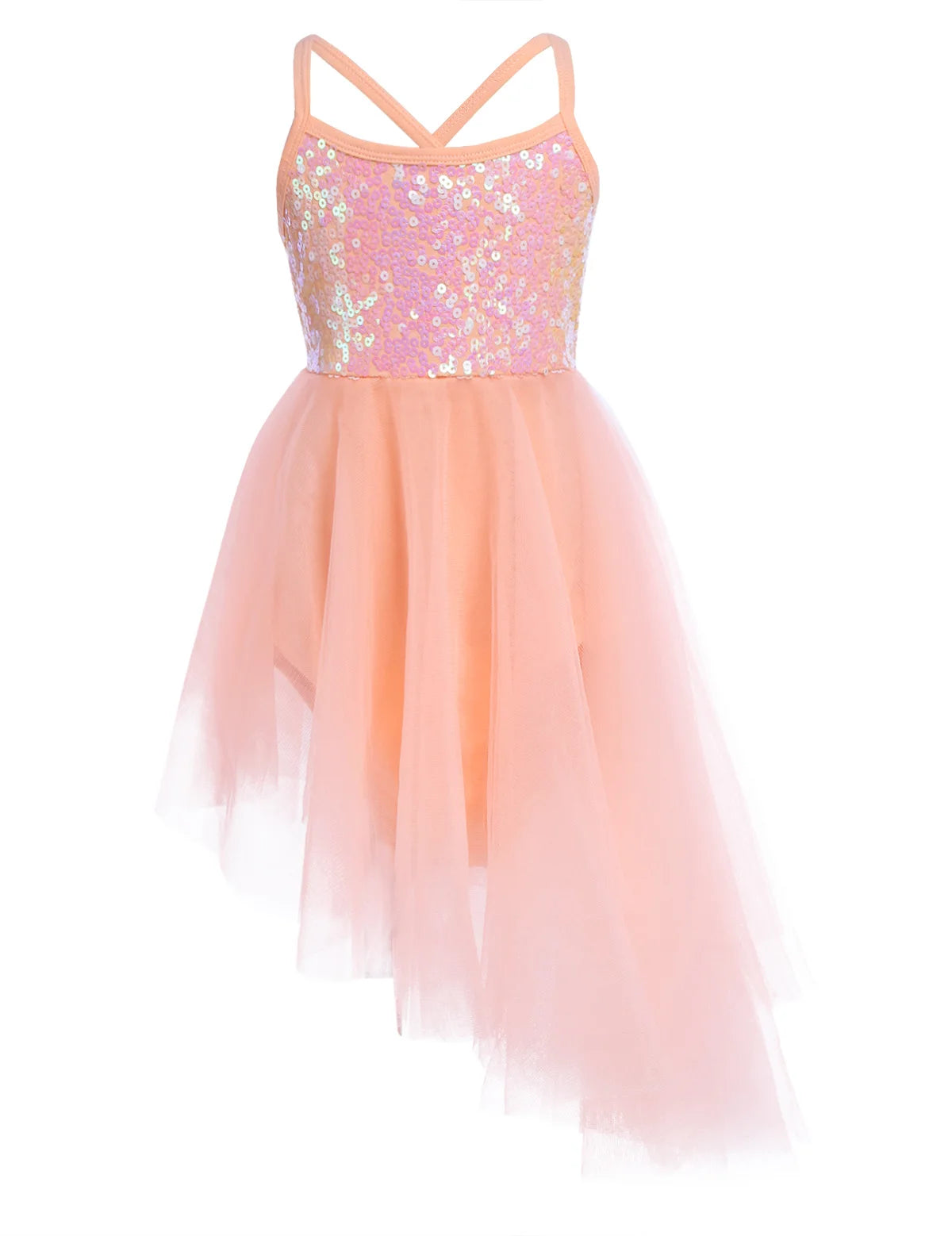 Kids Girls Sequin Ballet Tutu Hi-Lo Dress - Fairy Leotard Costume — view 1 of dance costumes