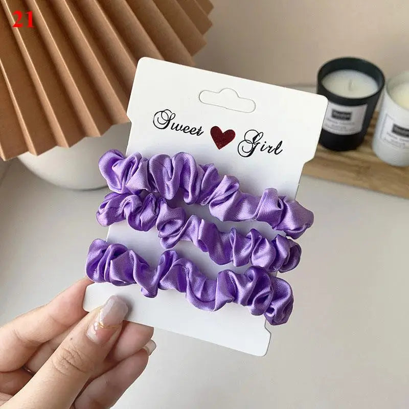 3pcs Beautiful Rubber Hair bands Hair tie Hair Accessories Satin Elastic Pigtails Ponytail Summer Women Children Candy Color — view 4 of product