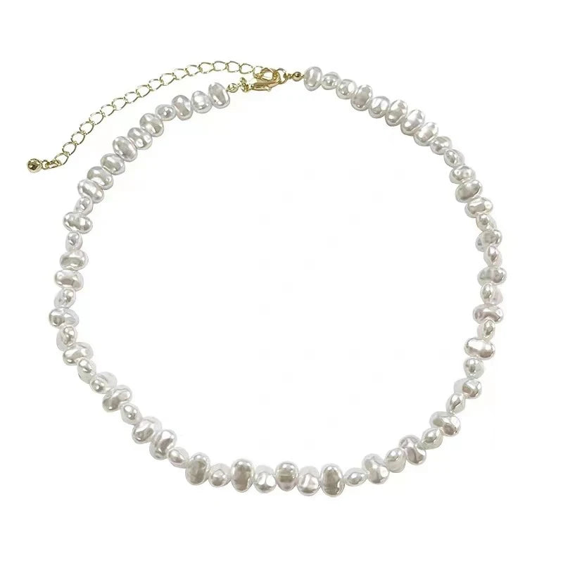Pearl Baroque Choker Necklace — White Collarbone Chain Wedding & Fashion Piece — view 8 of necklaces